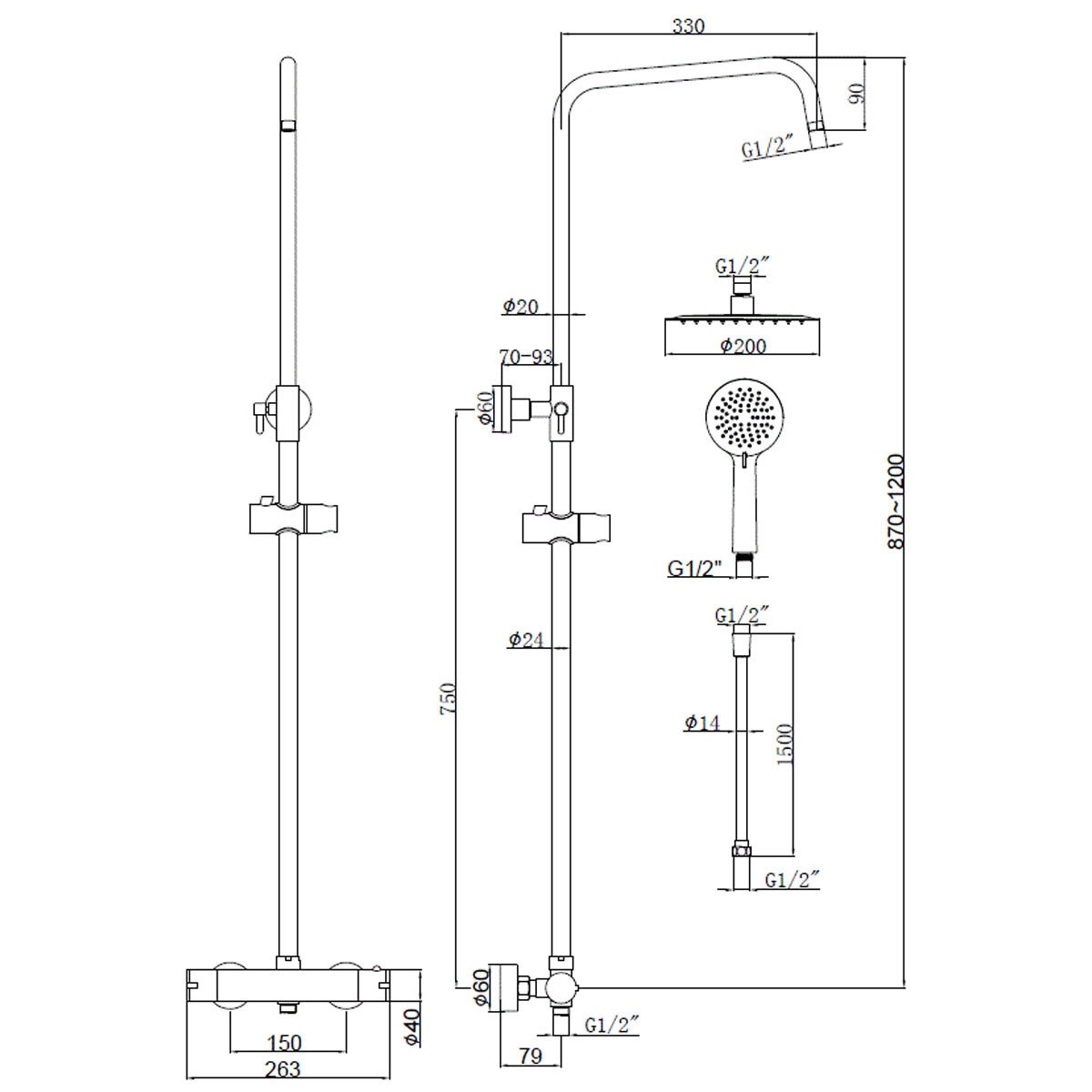dimensional image of DEVA Shower