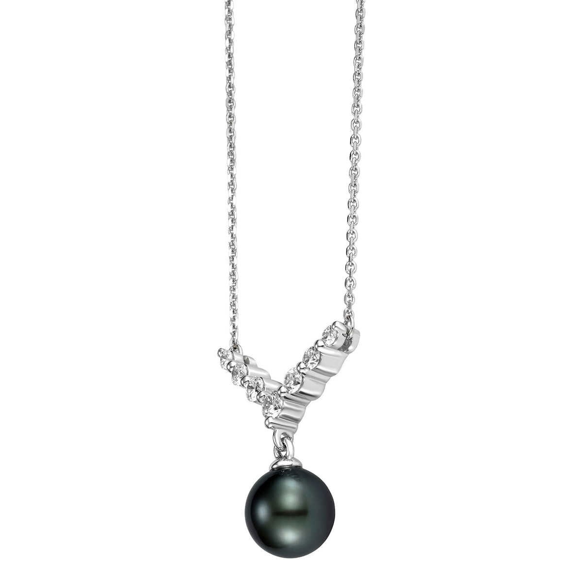 8.0-9.0mm Tahitian Cultured Pearl & 0.35ctw Diamond Pendant, 14ct White Gold