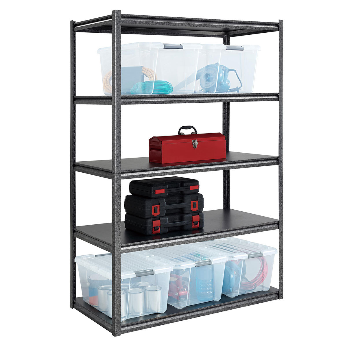Shelve with items on it and white boxes on a white background