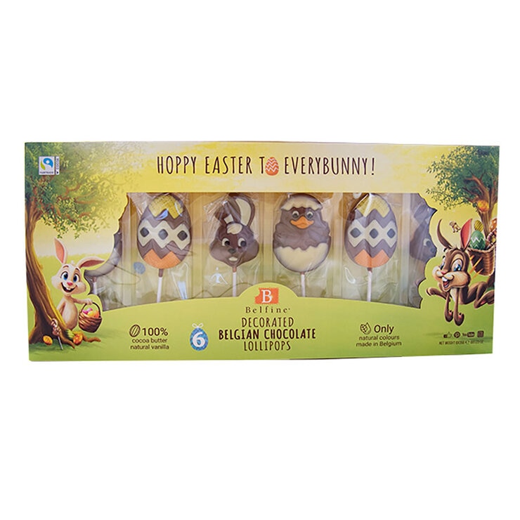 Belfine Belgian Chocolate Easter Lollipops, 6 x 35g Belfine Belgian Chocolate Easter Lollipops, 6 x 35g