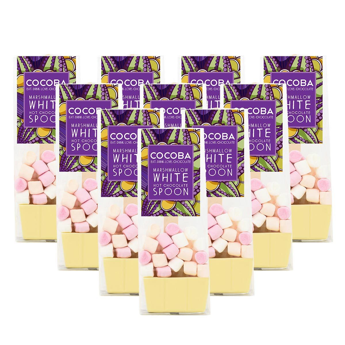 Cocoba Hot Chocolate Spoons with Marshmallows, 10 x 50g in 4 Flavours