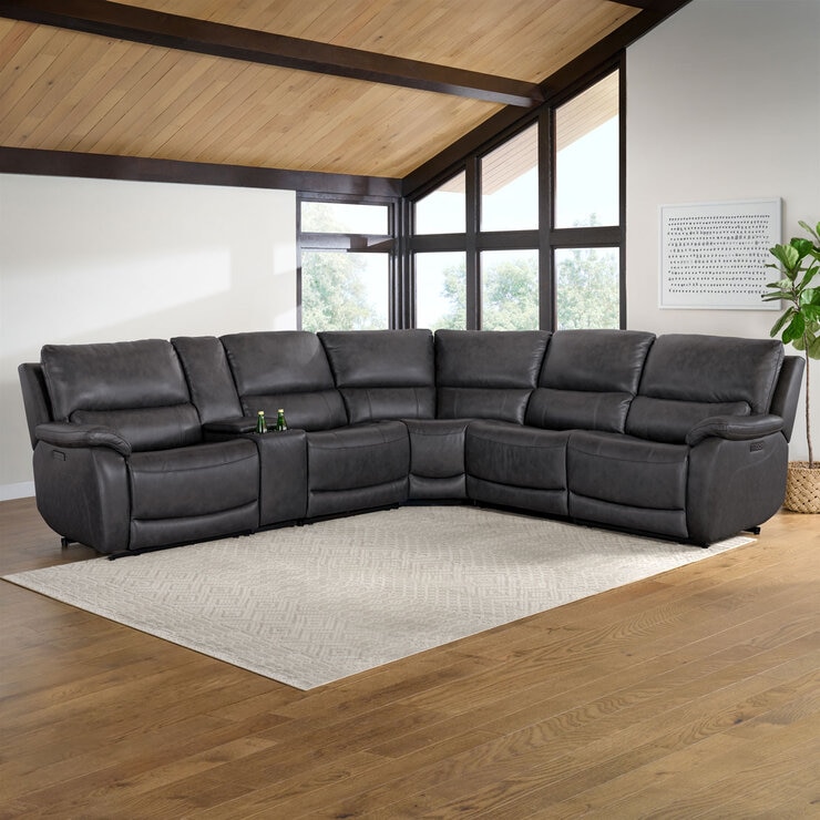 Gilman Creek Wylder Dark Grey Leather Power Reclining Sectional Sofa