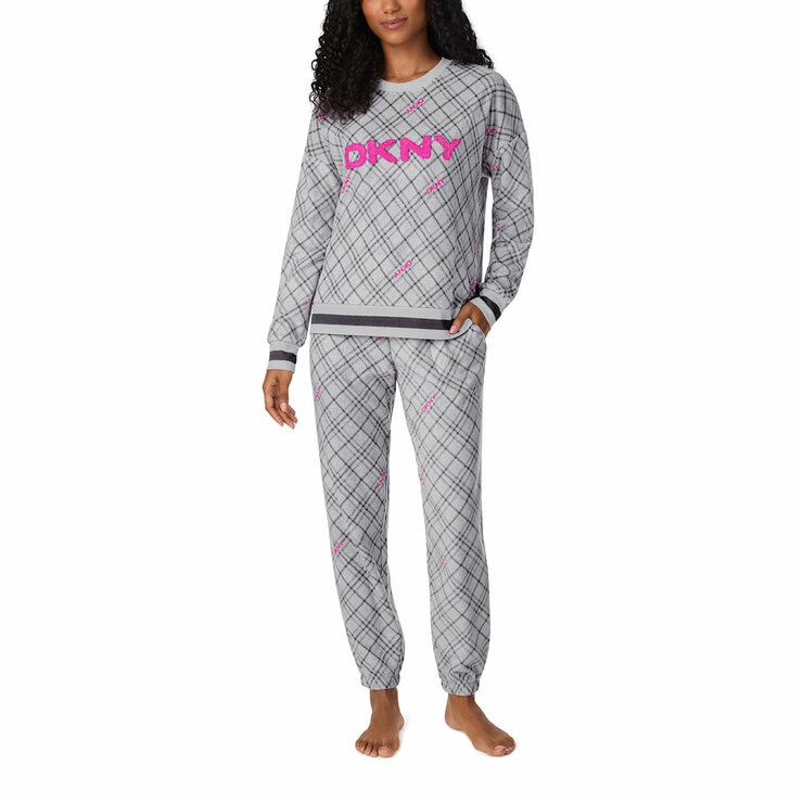DKNY Ladies Fleece Lounge Set in Grey
