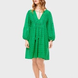 Elle Embroidery Anglaise Cotton 3/4 Sleeve Beach Dress in Green - Xlarge