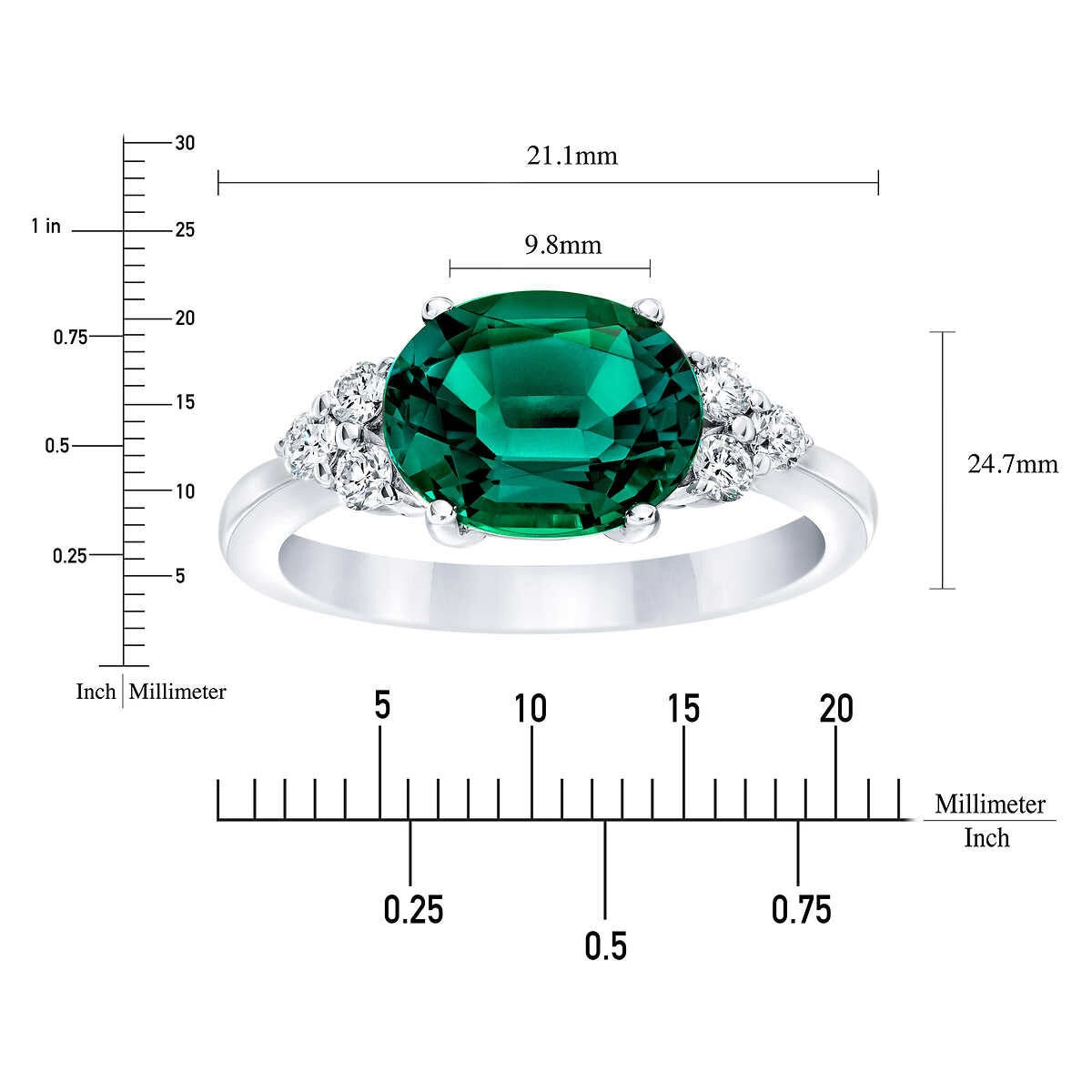 Lab Created Emerald and 0.23ctw Diamond Ring, 14k White Gold