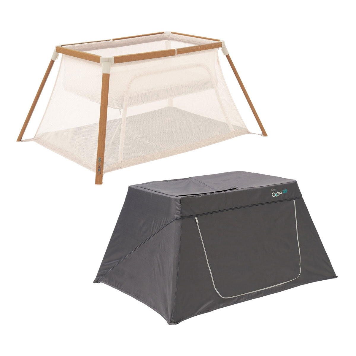 Tutti Bambini CoZee Go Day & Night Travel Cot Bundle, Walnut & Ecru