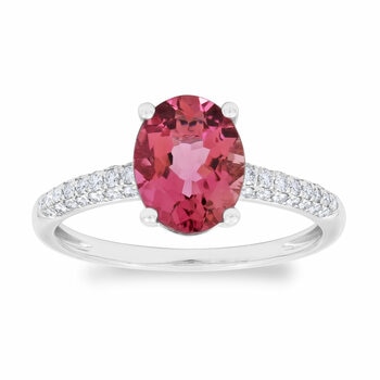 Oval Pink Tourmaline & 0.21ctw Diamond Ring, 18ct White Gold