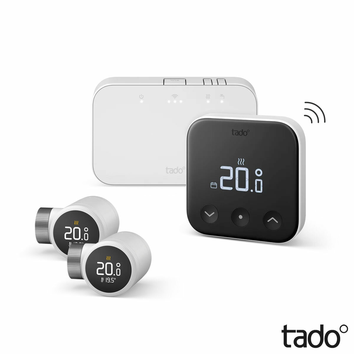 Tado Wireless Smart Thermostat Multi Room Starter Kit & 2x Smart Thermostatic Radiator Valves Tado Wireless Smart Thermostat Multi Room Starter Kit & 2x Smart Thermostatic Radiator Valves