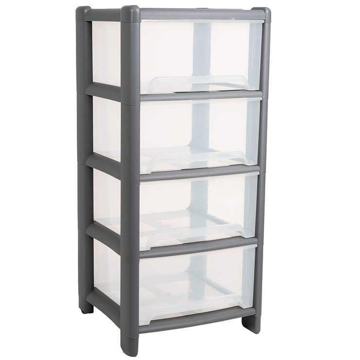 Wham Deep 4 Drawer Plastic Storage Tower In Grey Clear Costco Uk