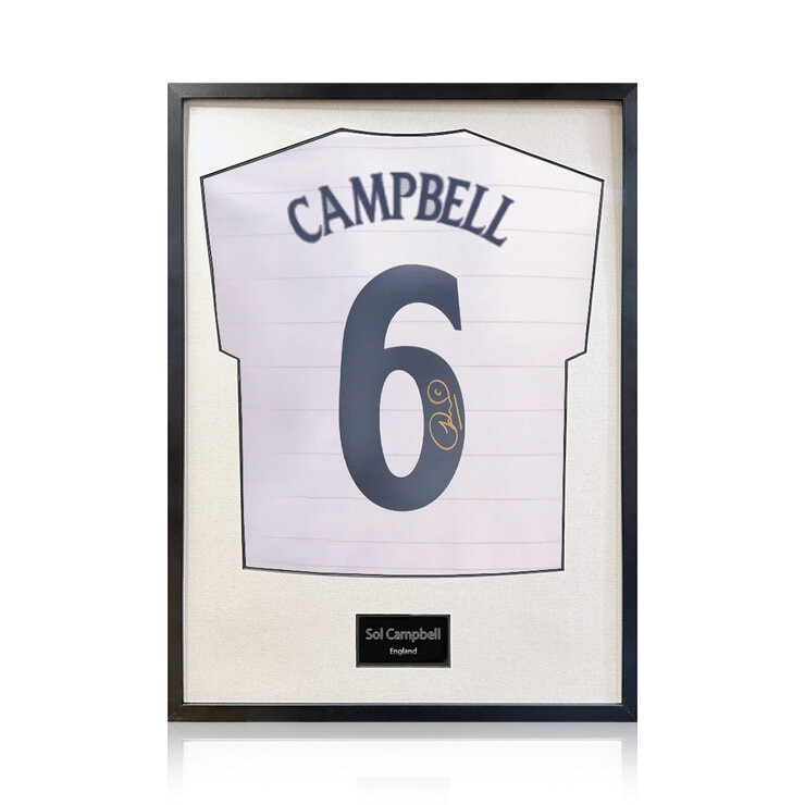 Sol Campbell Signed Framed England Football Shirt in 2 Options: White or Black Mount