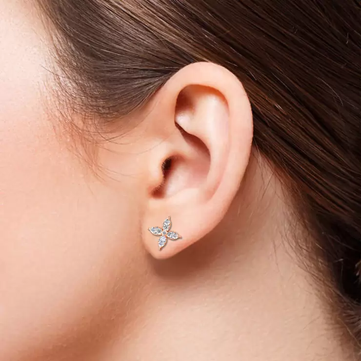 0.90ctw Flower Stud Diamond Earrings, 14k Rose Gold