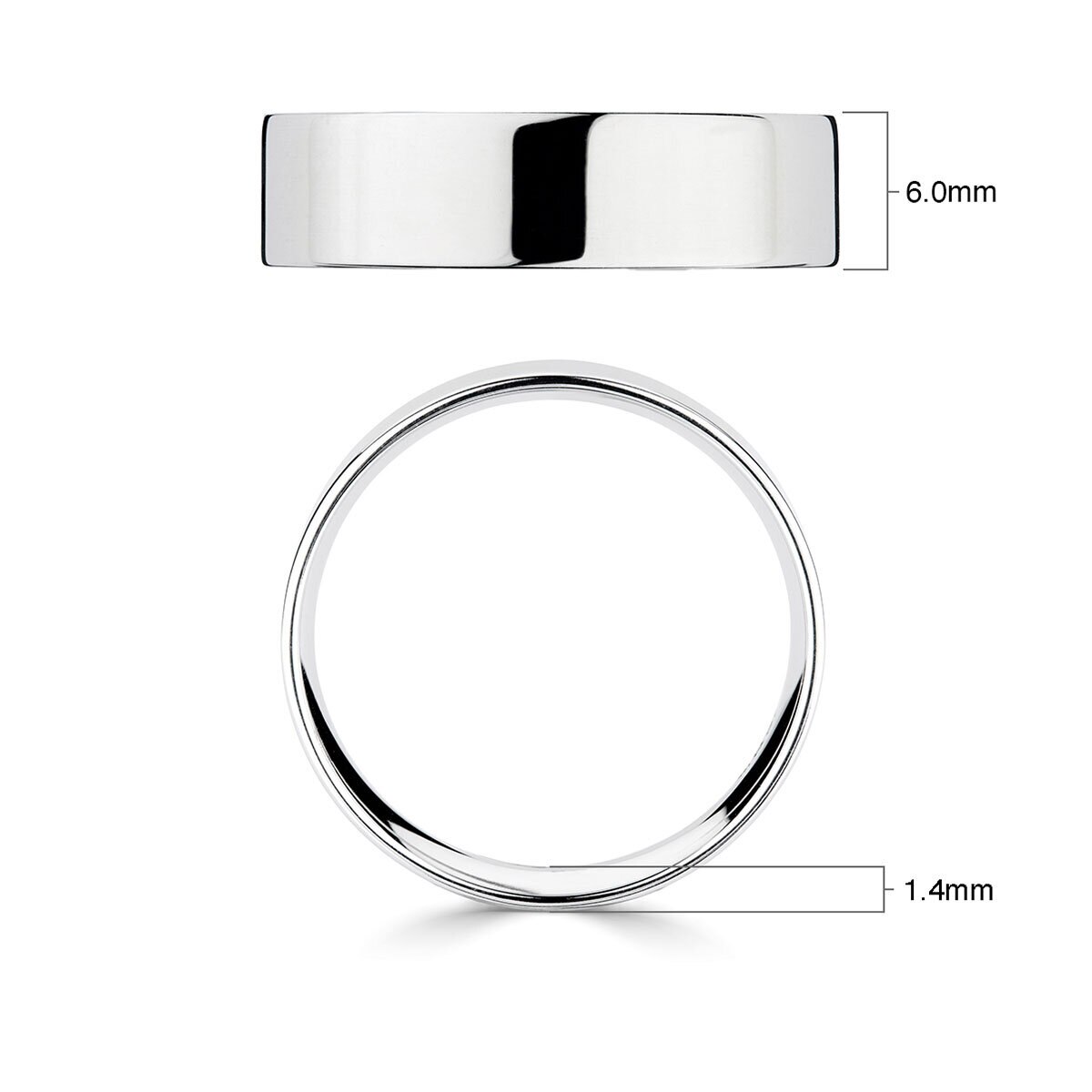 6.0mm Basic Light Court Wedding band. 18ct White Gold