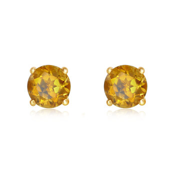 Round Cut Citrine Stud Earrings, 14ct Yellow Gold