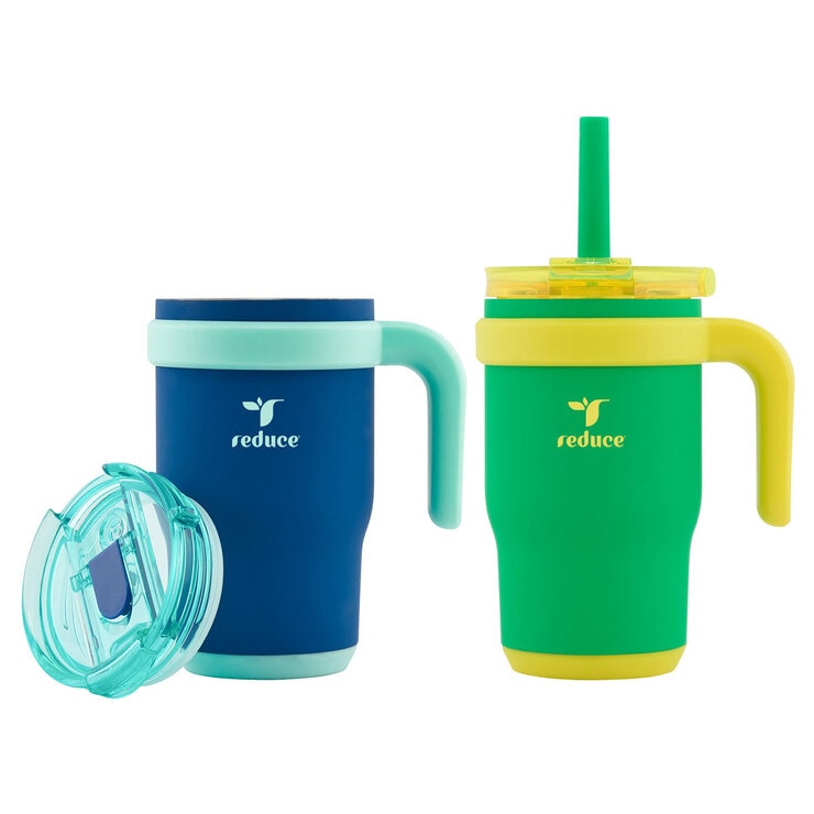 coldee green and blue mug with lid off coldee green and blue mug with lid off