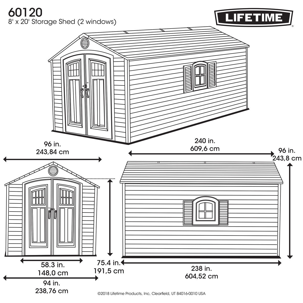 Installed Lifetime 8ft x 20ft (2.4 x 6.1m) Storage Shed - Model 60120ASM