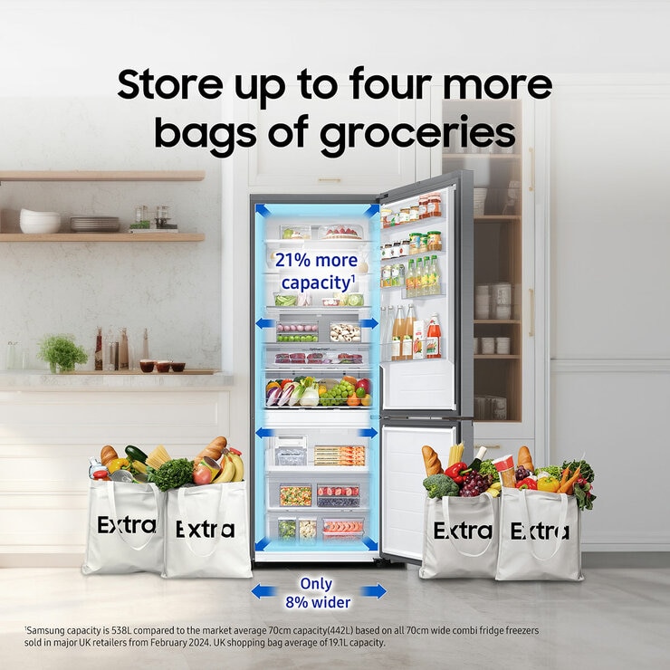 Samsung Series 8 SpaceMax RB53DG703ES9EU 538L Smart Combi Fridge Freezer,E Rated in Refined Inox