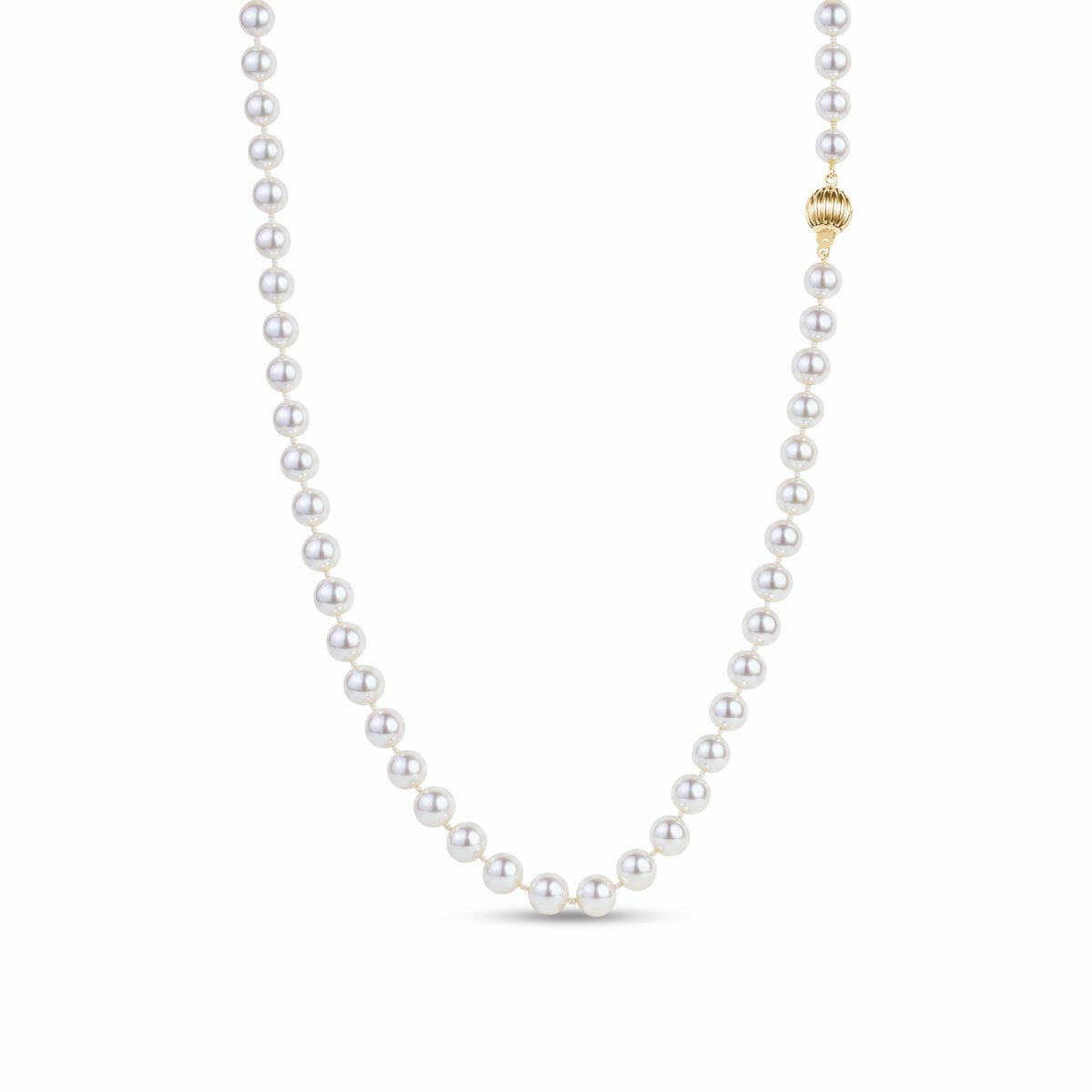 7-7.5mm Akoya White Necklace, 14ct Yellow Gold