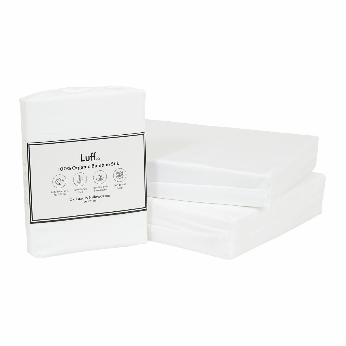 Luff 700 Thread Count 100% Organic Bamboo Pillowcases 2 Pack White 6
