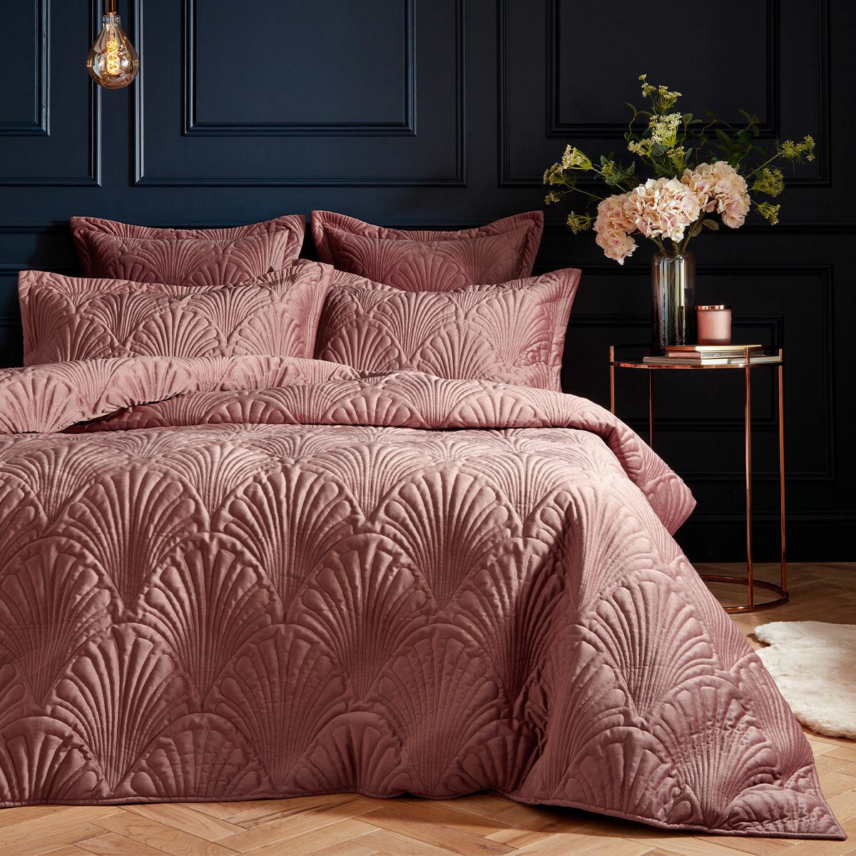 Paoletti Palmeria Velvet Blush Duvet Cover Set in 3 Sizes