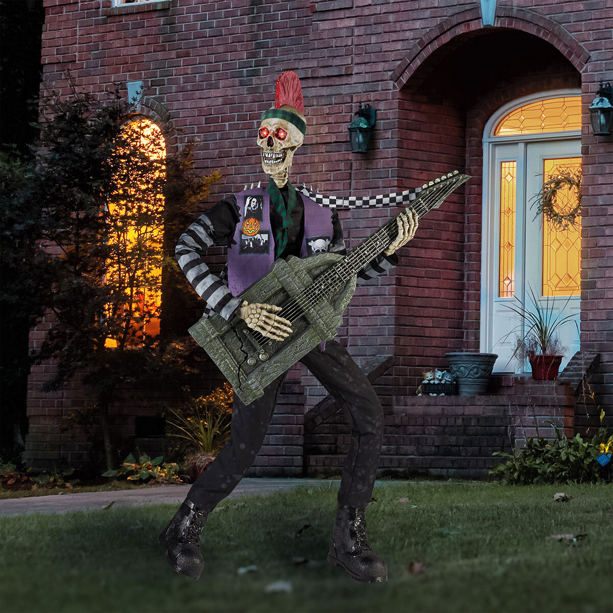 Halloween 6ft (1.8m) Skeleton Punk Rocker with Lights & Sounds