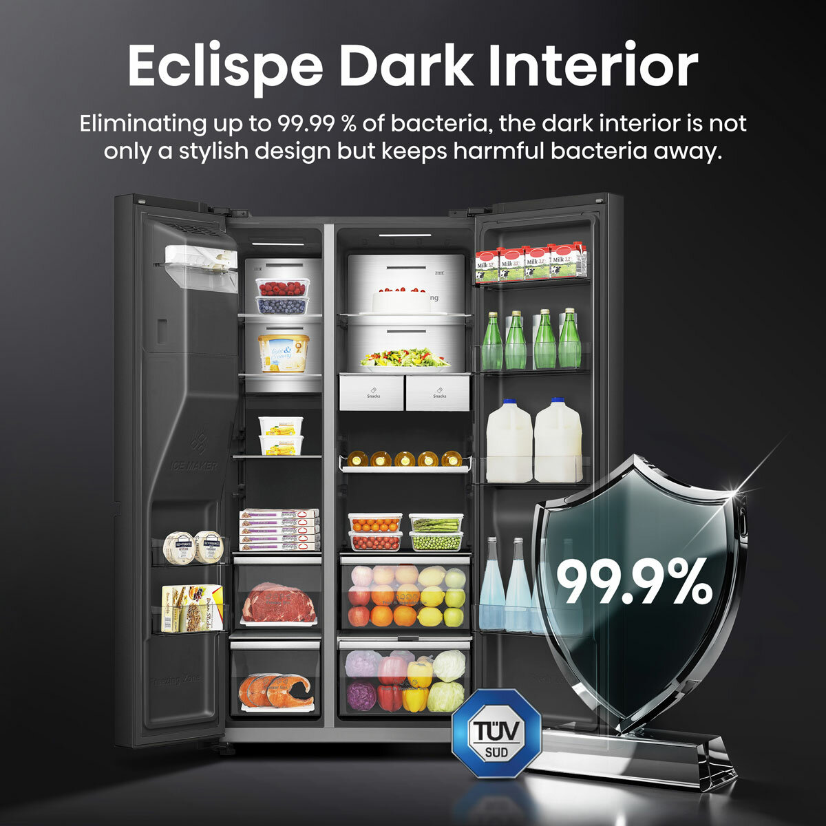 Hisense PureFlat Eclipse RS9P628GPFE, Plumbed Multidoor Fridge Freezer, E Rated In Dark Steel