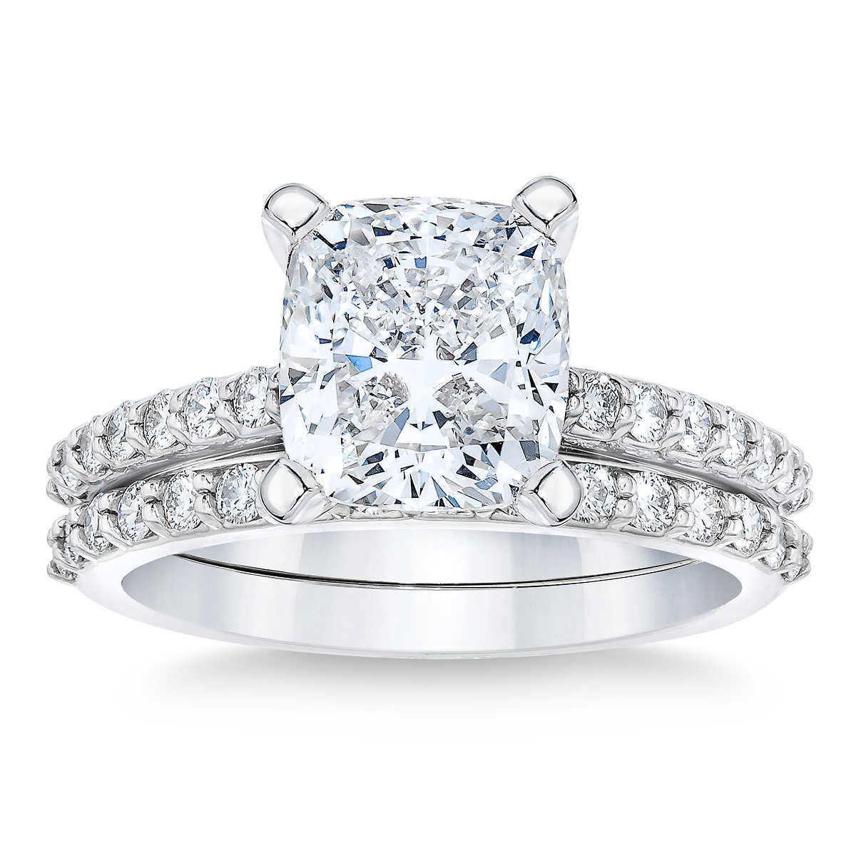 3.66ctw Cushion Cut Diamond Wedding Ring Set, Platinum Costco UK