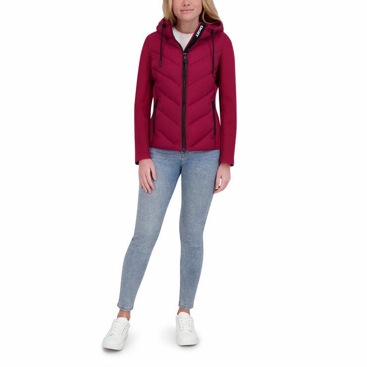 DKNY Women's Mixed Media Jacket in Red