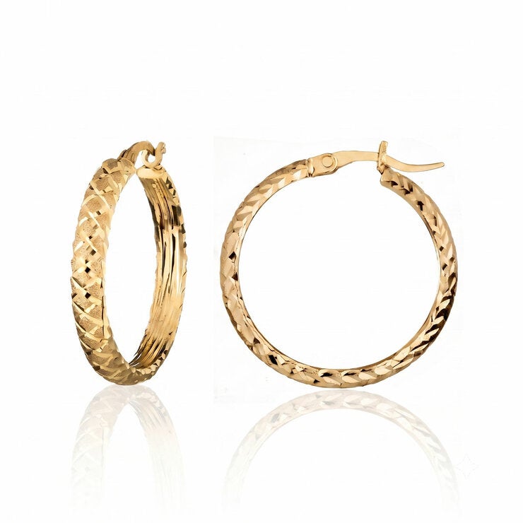 14ct Yellow Gold Textured Hoop Earrings 14ct Yellow Gold Textured Hoop Earrings