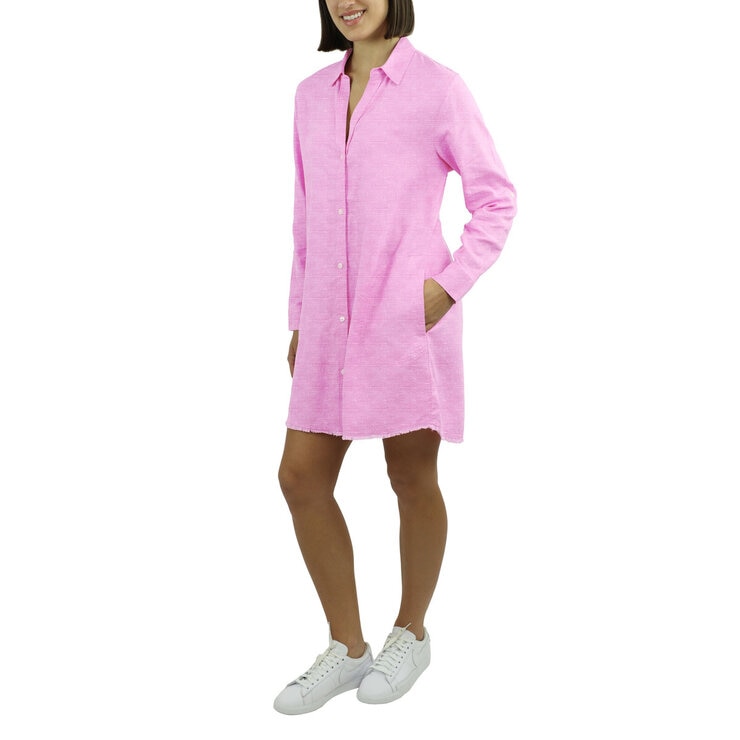 Jachs Ladies Roll Sleeve Linen Blend Dress in Pink