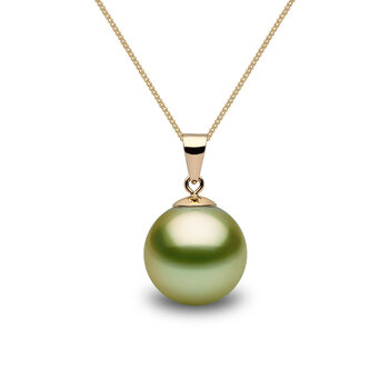 11-12mm Treated Tahitian Pistachio Green Pearl Pendant, 18ct Yellow Gold