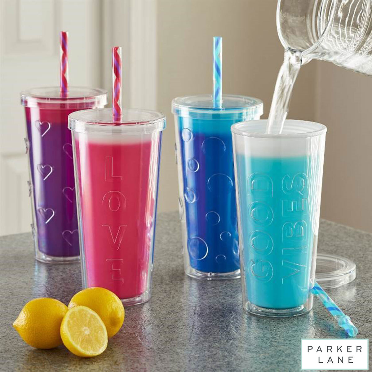 Colour Changing Double Wall Insulated 2 Pack Tumblers with 4 Straws in 2 Colours