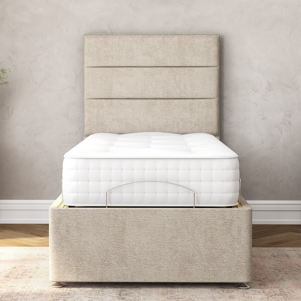Highgrove Radnor Taupe Fabric Electric Adjustable Bed Frame with 1000 Spring Count Long Single Mattress in 2 Firmness Ratings