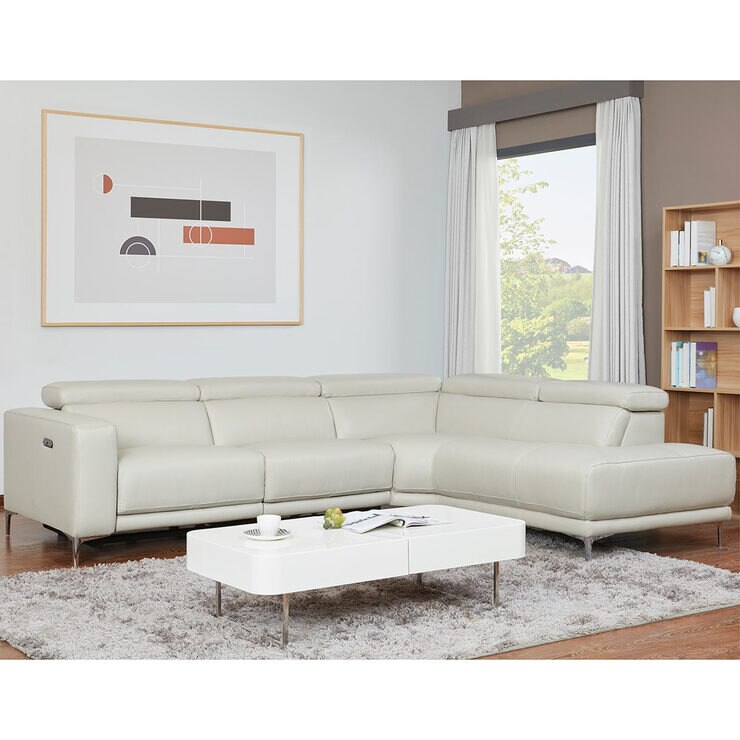 Kuka Redland Grey Leather Power Reclining Sectional Sofa Costco UK