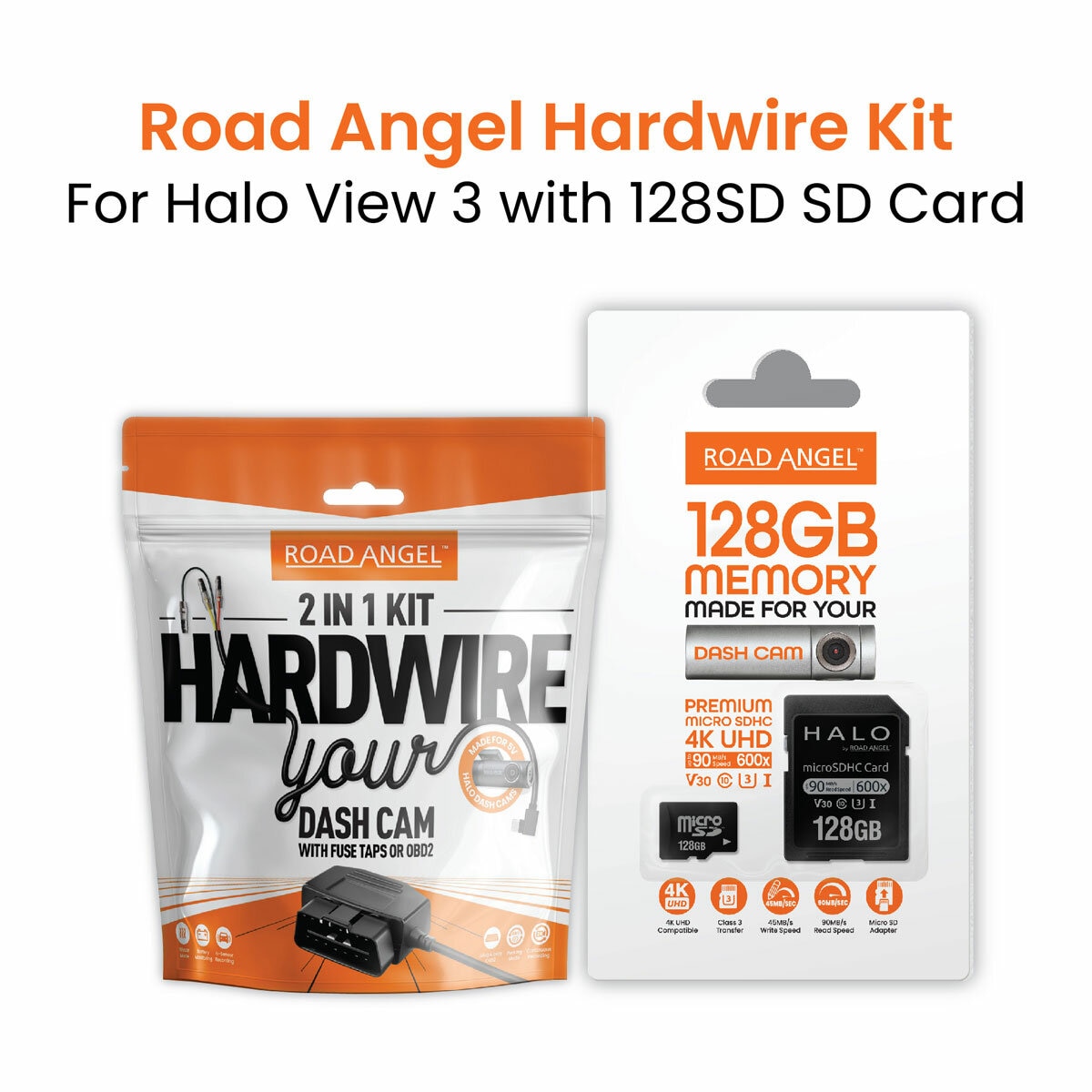 Road Angel Hardwiring Kit for Halo View 3 with 128GB SD Card