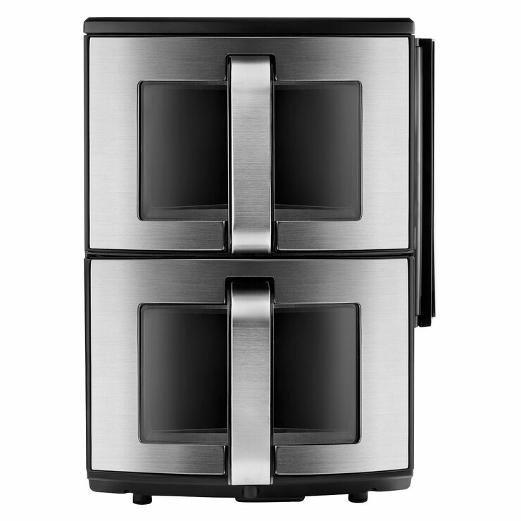 Gourmia Dual Basket Air Fryer with controls pushed back