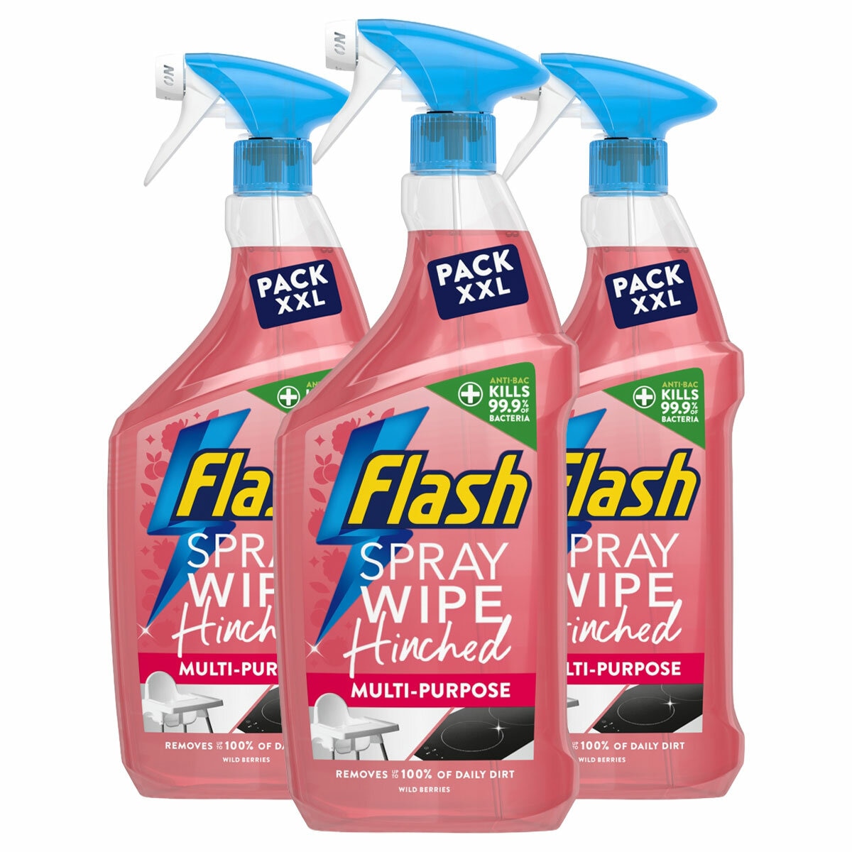 Flash Spray Wipe Done Wild Berries, 3 x 800ml Flash Spray Wipe Done Wild Berries, 3 x 800ml
