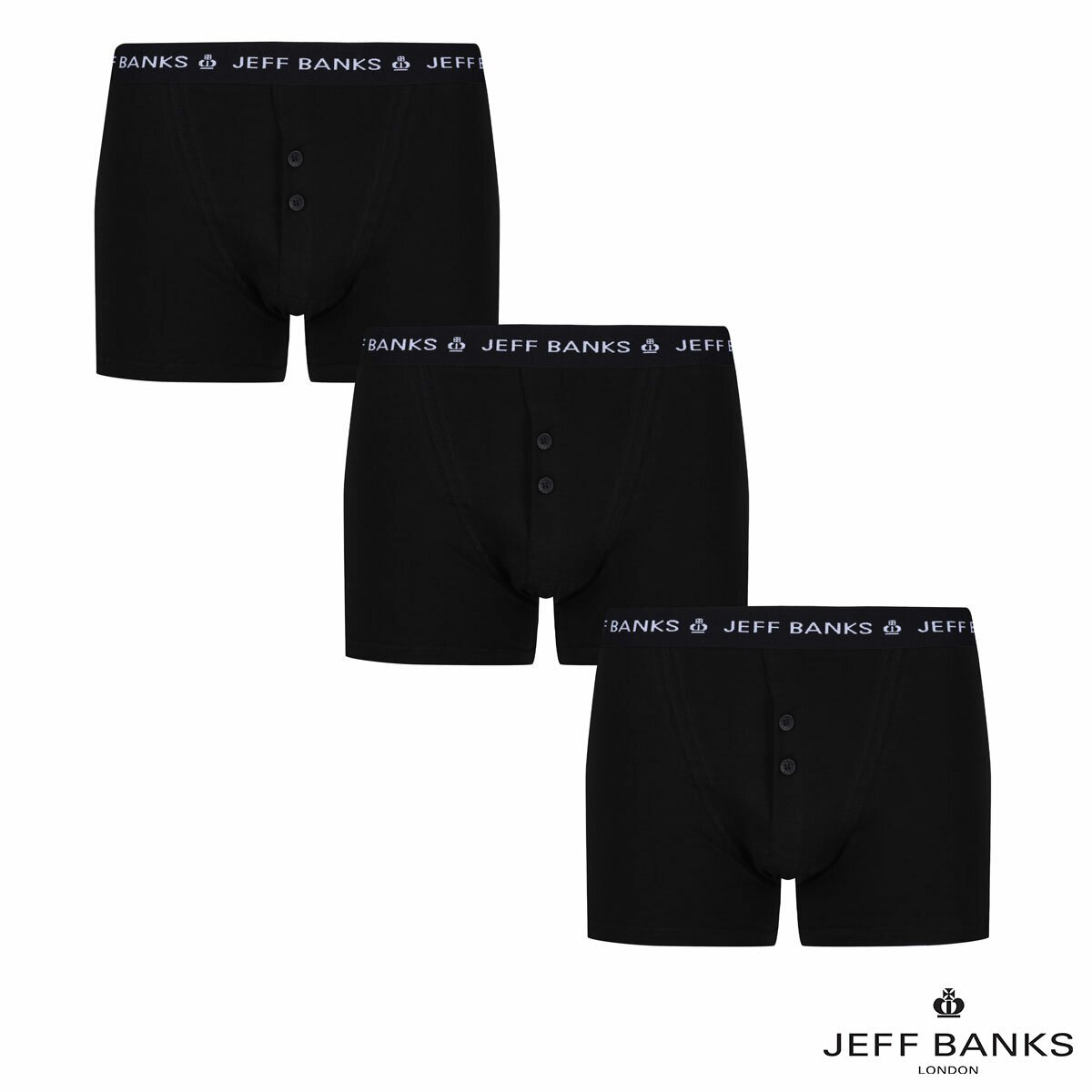 Jeff Banks Button Fly Boxers 6 Pack in Black