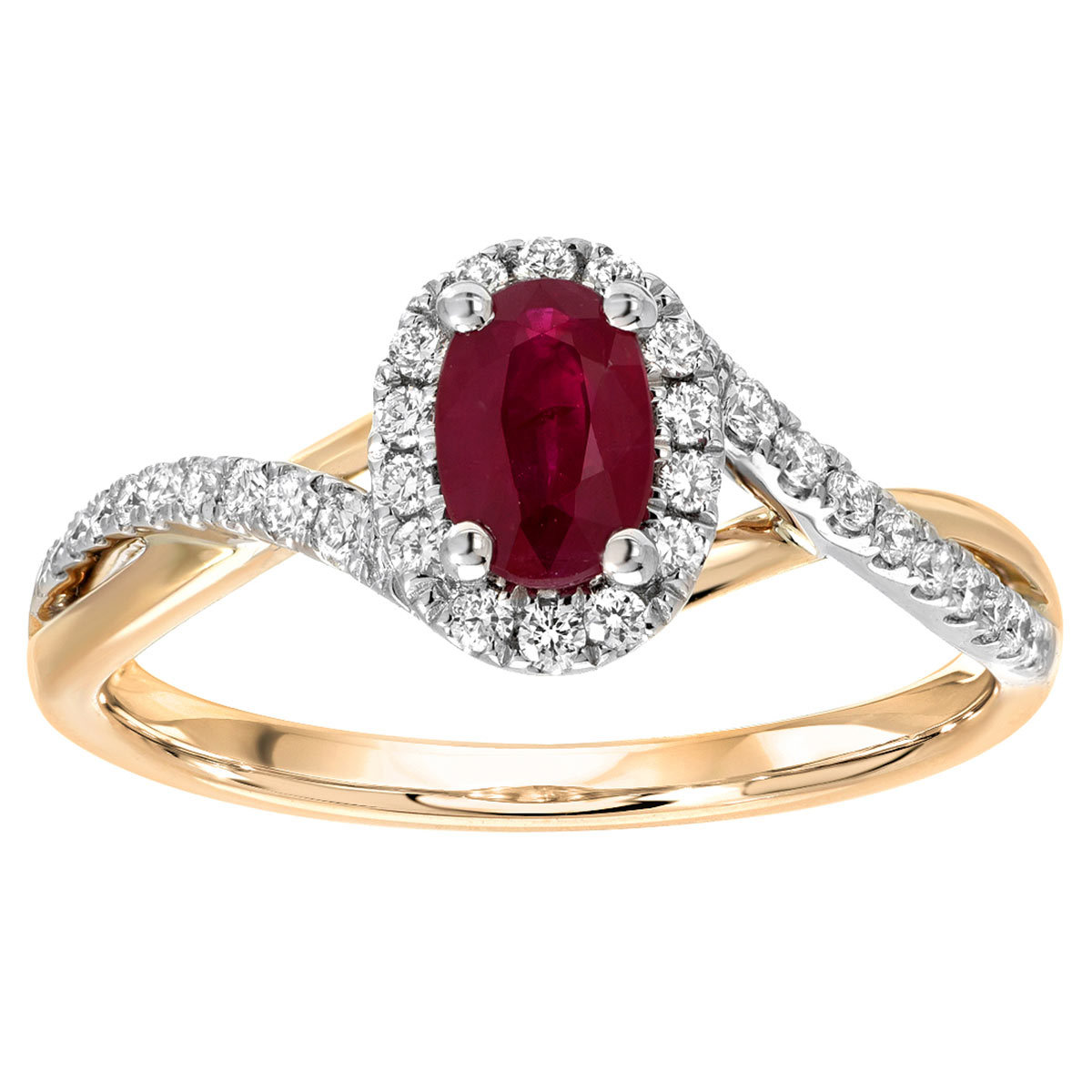 Oval Cut Ruby and 0.20ctw Diamond Ring, 14ct White and Yellow Gold