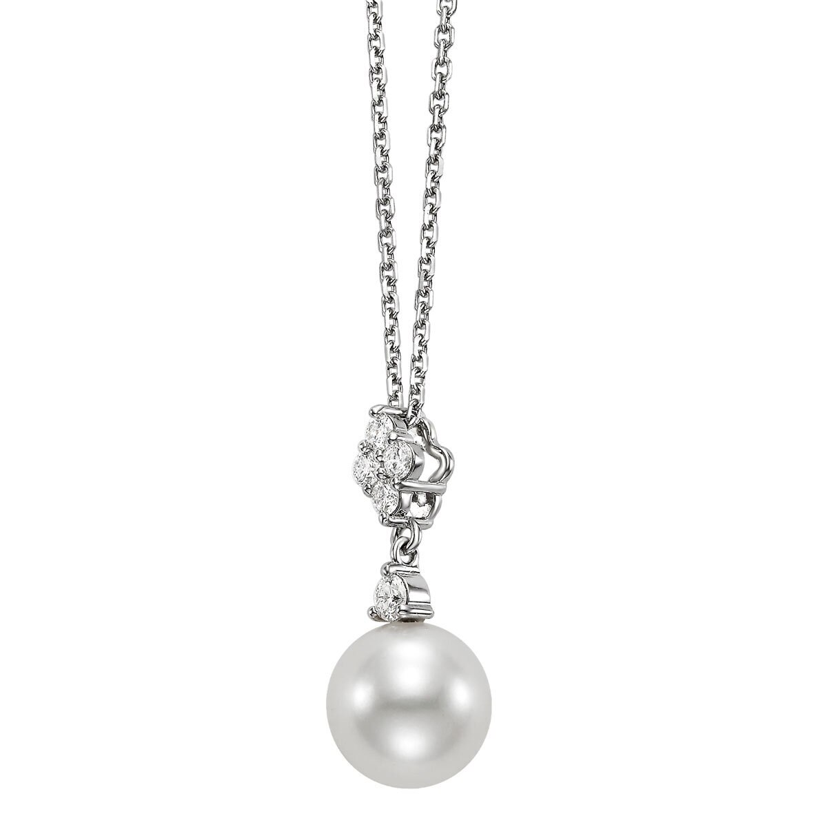 8-8.5mm Cultured Freshwater Pearl & 0.34ctw Round Brilliant Cut Diamond Pendant, 18ct White Gold