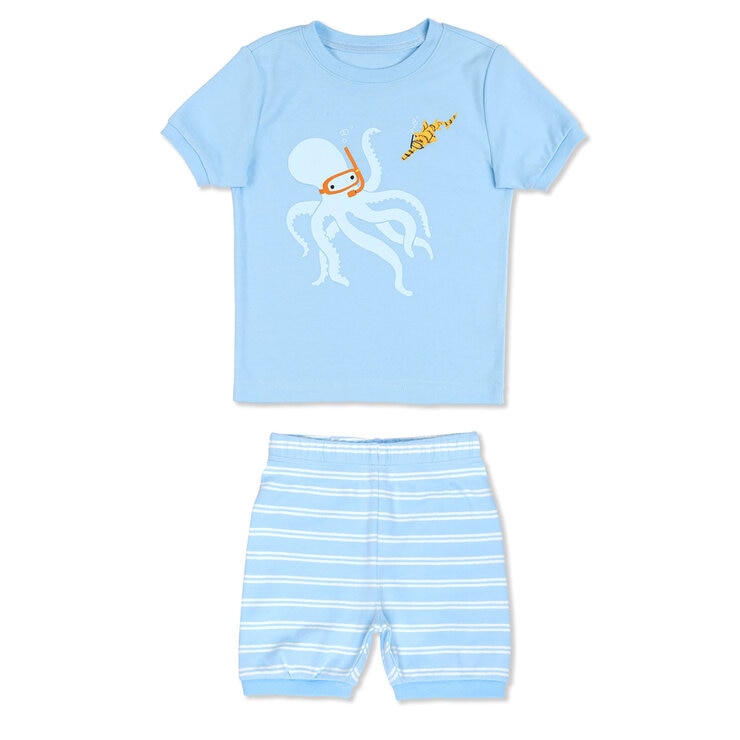Pekkle Summer Pyjama 4 Piece Set in Octopus & Sharks, 3 Years