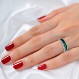 Baguette Cut Lab Emerald & 0.22ctw Diamond Ring, 18ct White Gold
