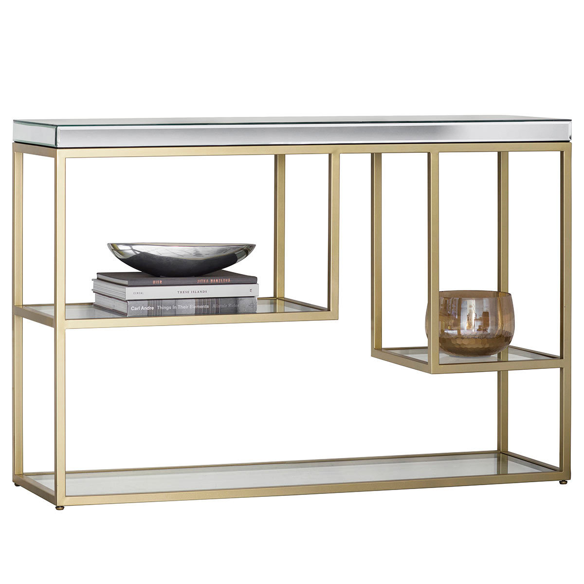 Pippard Console Table with Mirrored Top, Champagne