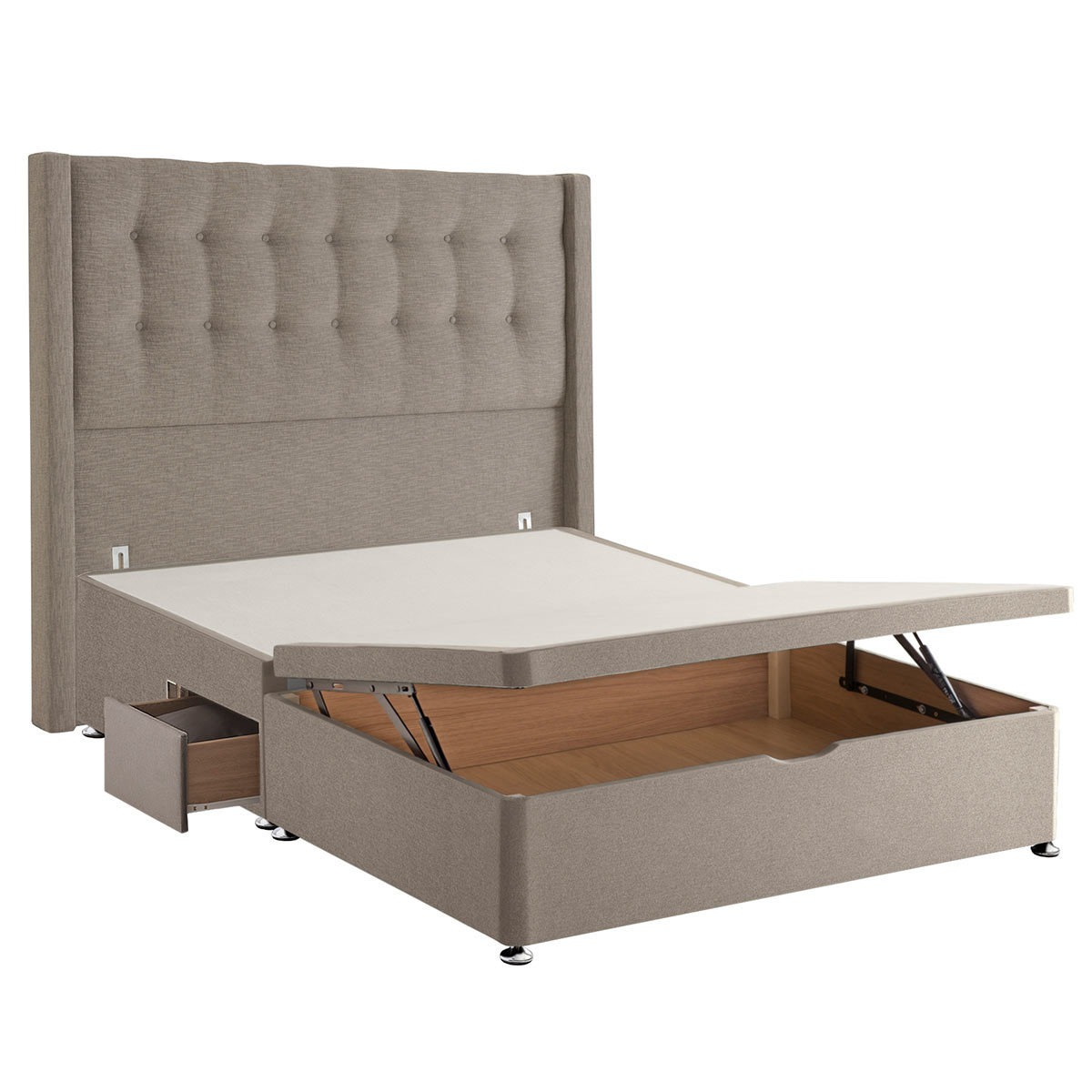 Silentnight Ottoman Divan Base with Bloomsbury Headboard in Sandstone, Super King