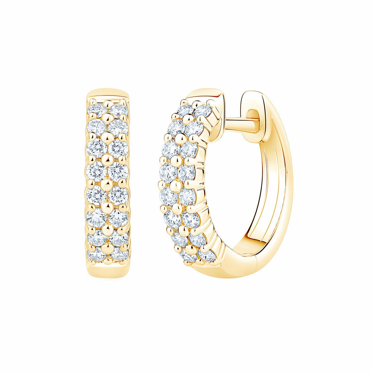 0.30ctw Round Brilliant Cut Diamond Double Row Hoop Earrings, 14ct Yellow Gold 0.30ctw Round Brilliant Cut Diamond Double Row Hoop Earrings, 14ct Yellow Gold
