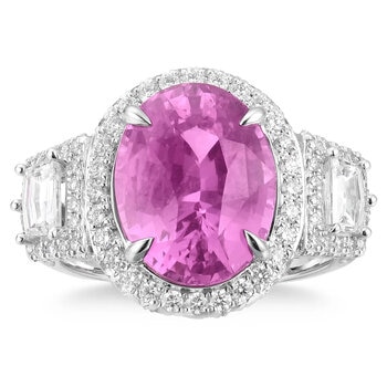 Oval Cut Pink Sapphire & 1.82ctw Diamond Ring, Platinum