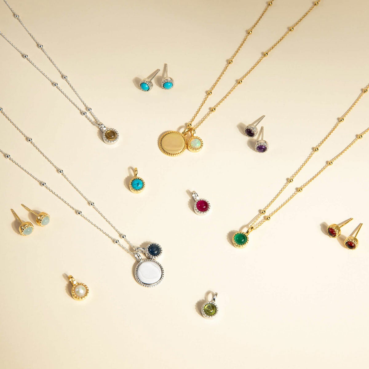 Beginnings Recycled Sterling Silver Semi-Precious Birthstone Pendant Necklace & Disc on Chain, Personalisation Available