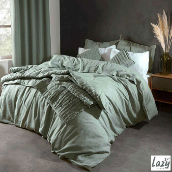 Lazy Linen 100% Washed Linen Sage Green Duvet Cover & Pillowcase Set in 4 Sizes 