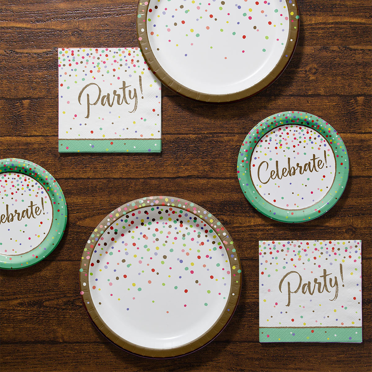 Confetti Celebration Party Pack 50 Large Plates, 50 Small Plates and