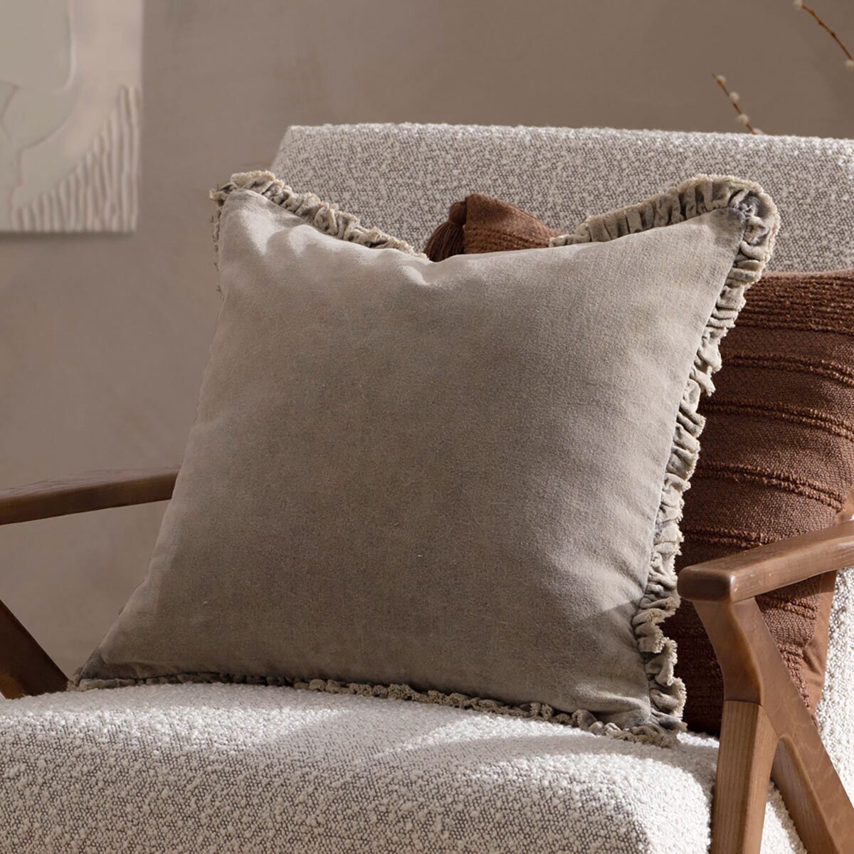 Furn Bertie Velvet Feather Fill Cushion 2 Pack in Taupe, 45 x 45 cm