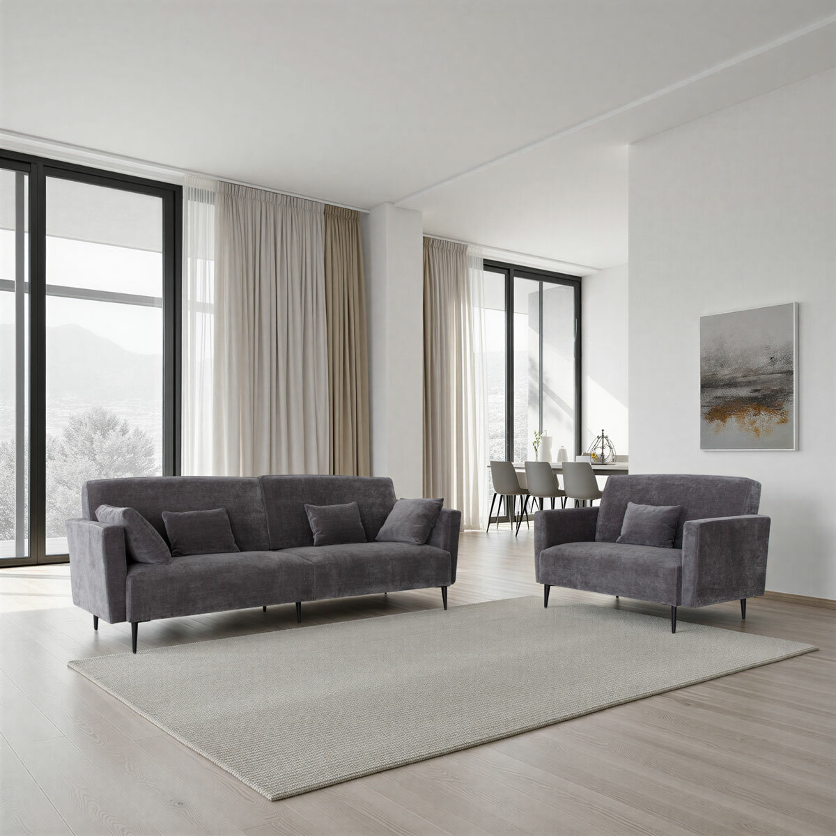 MOONAP Monroe Dark Grey Fabric Loveseat